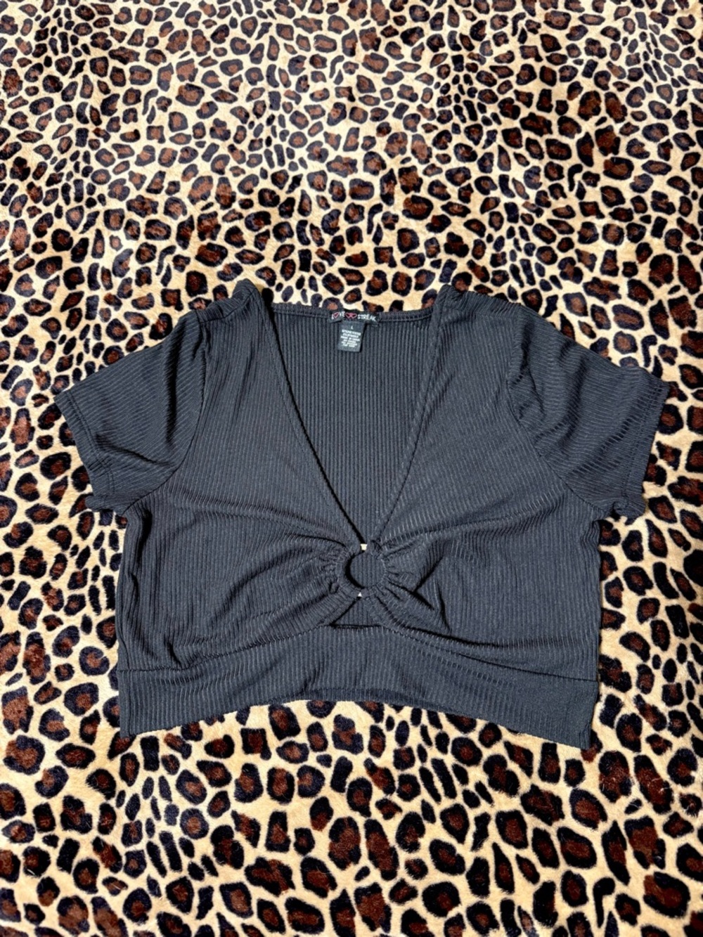 Black Ribbed Cutout Crop Top | O-Ring Front